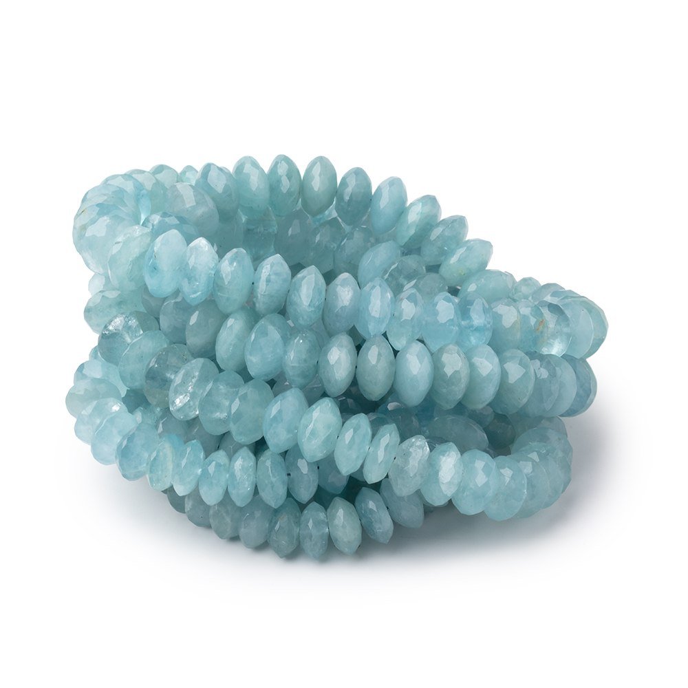 7-9mm Aquamarine German Faceted Rondelles 16 inch 83 Beads - Beadsofcambay.com
