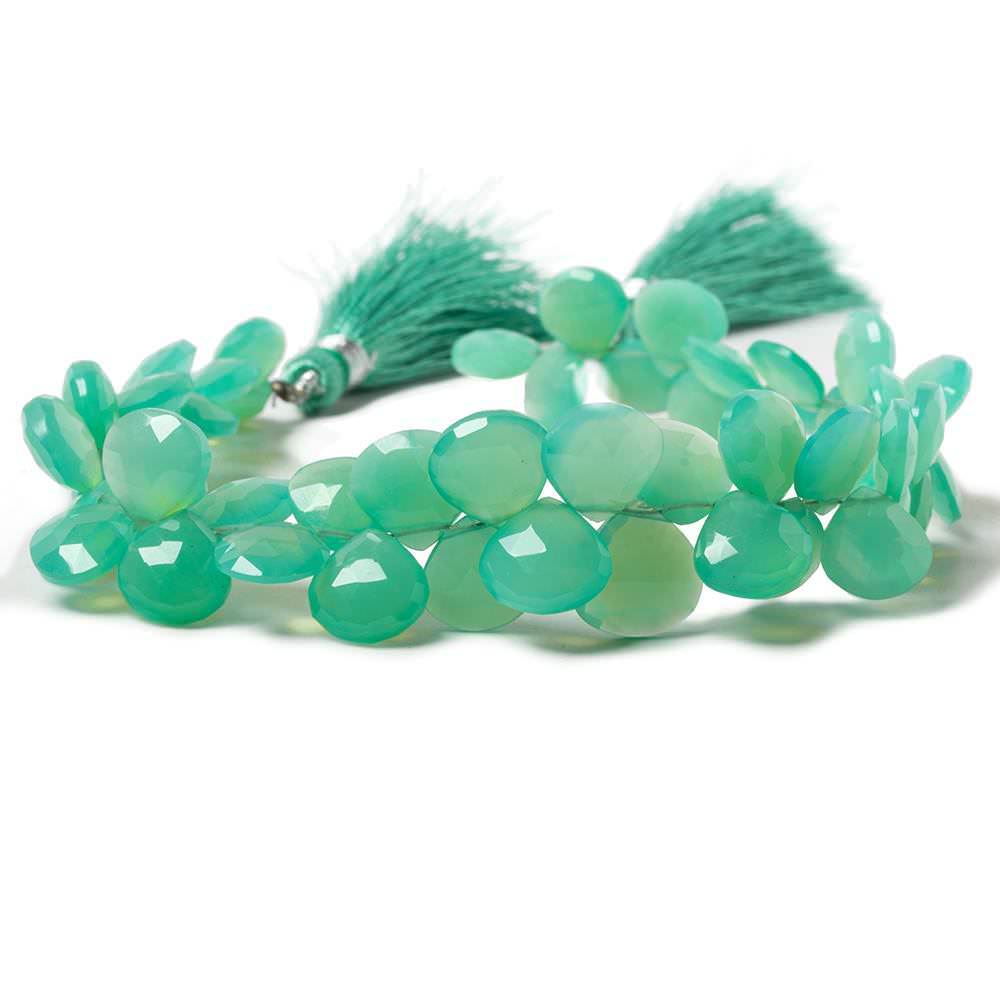 7-9mm Bluish Green Chalcedony Faceted Heart Beads 8 inch 58 pieces - Beadsofcambay.com
