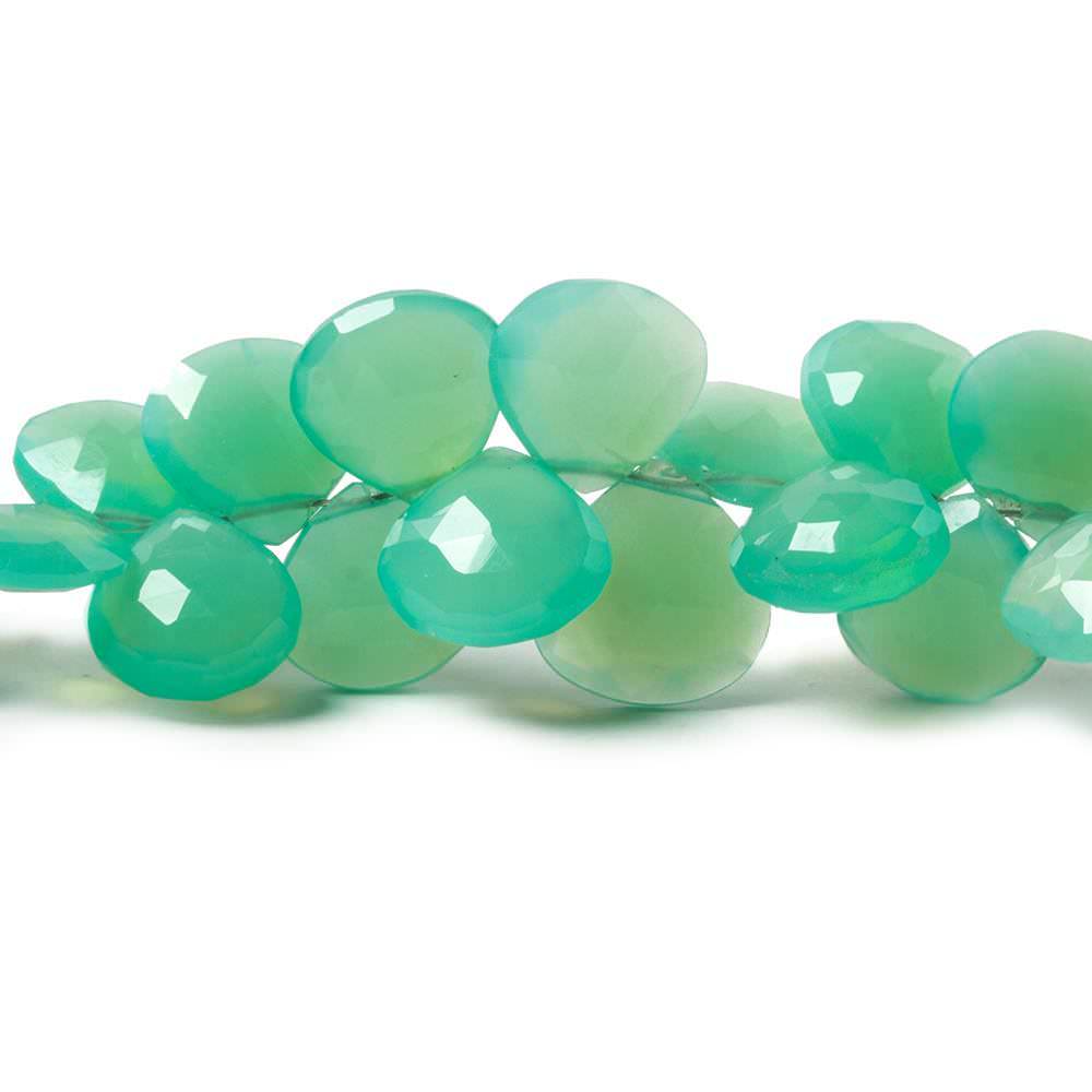 7-9mm Bluish Green Chalcedony Faceted Heart Beads 8 inch 58 pieces - Beadsofcambay.com