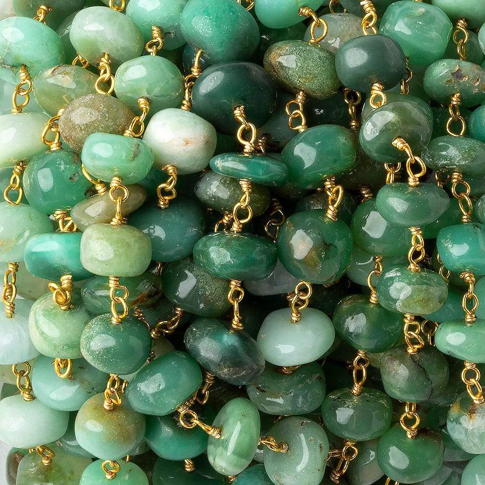 7-9mm Chrysoprase plain rondelle Gold plated chain by the foot 32 pcs - Beadsofcambay.com
