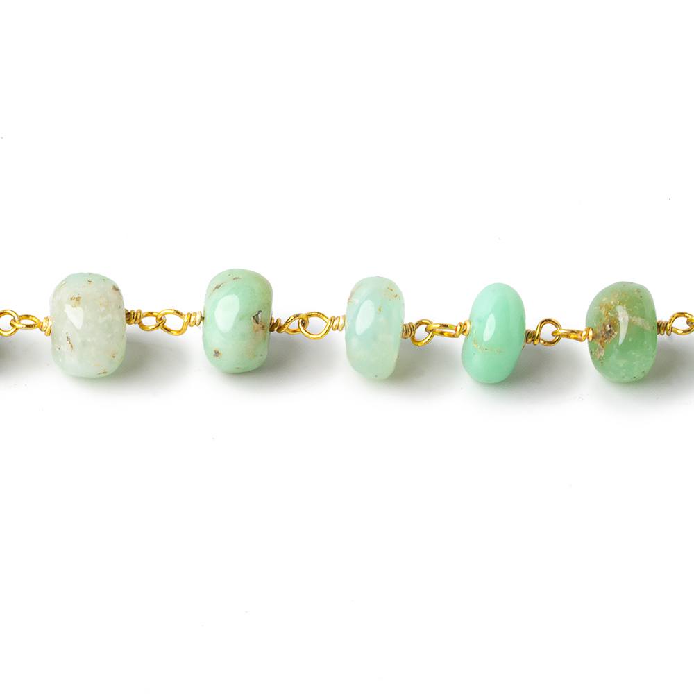 7-9mm Chrysoprase plain rondelle Gold plated chain by the foot 32 pcs - Beadsofcambay.com