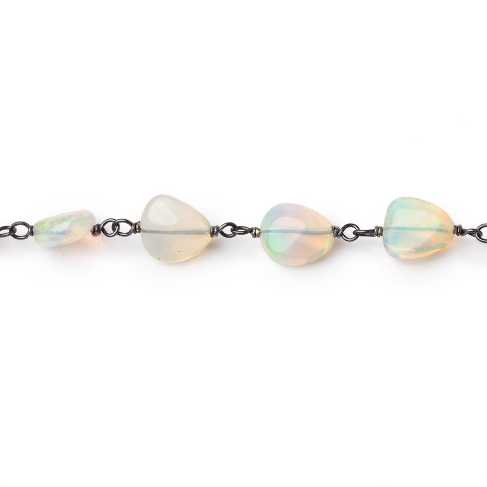 7-9mm Ethiopian Opal Plain Nuggets on Black Gold over .925 Silver Chain - Beadsofcambay.com