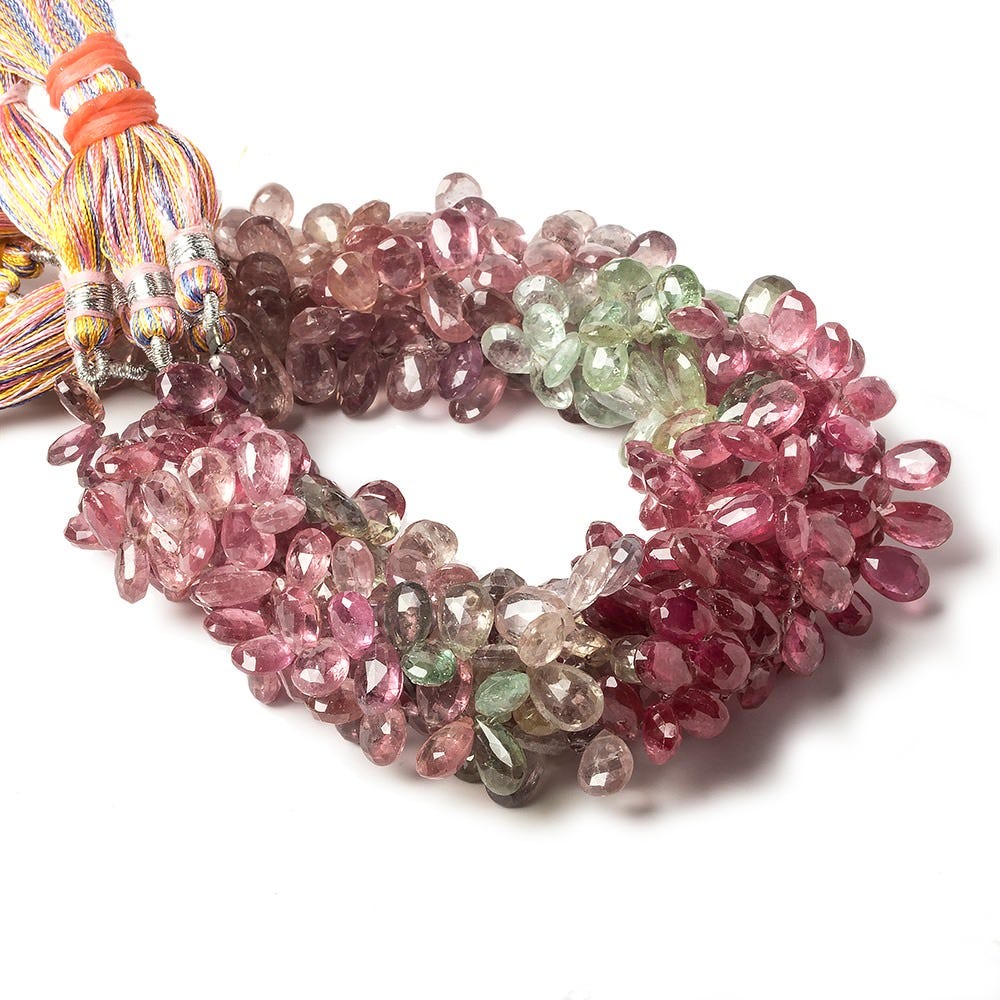 7-9mm Fancy Sapphire and Ruby Beads Pear Briolette 9 inch 83 pieces - Beadsofcambay.com