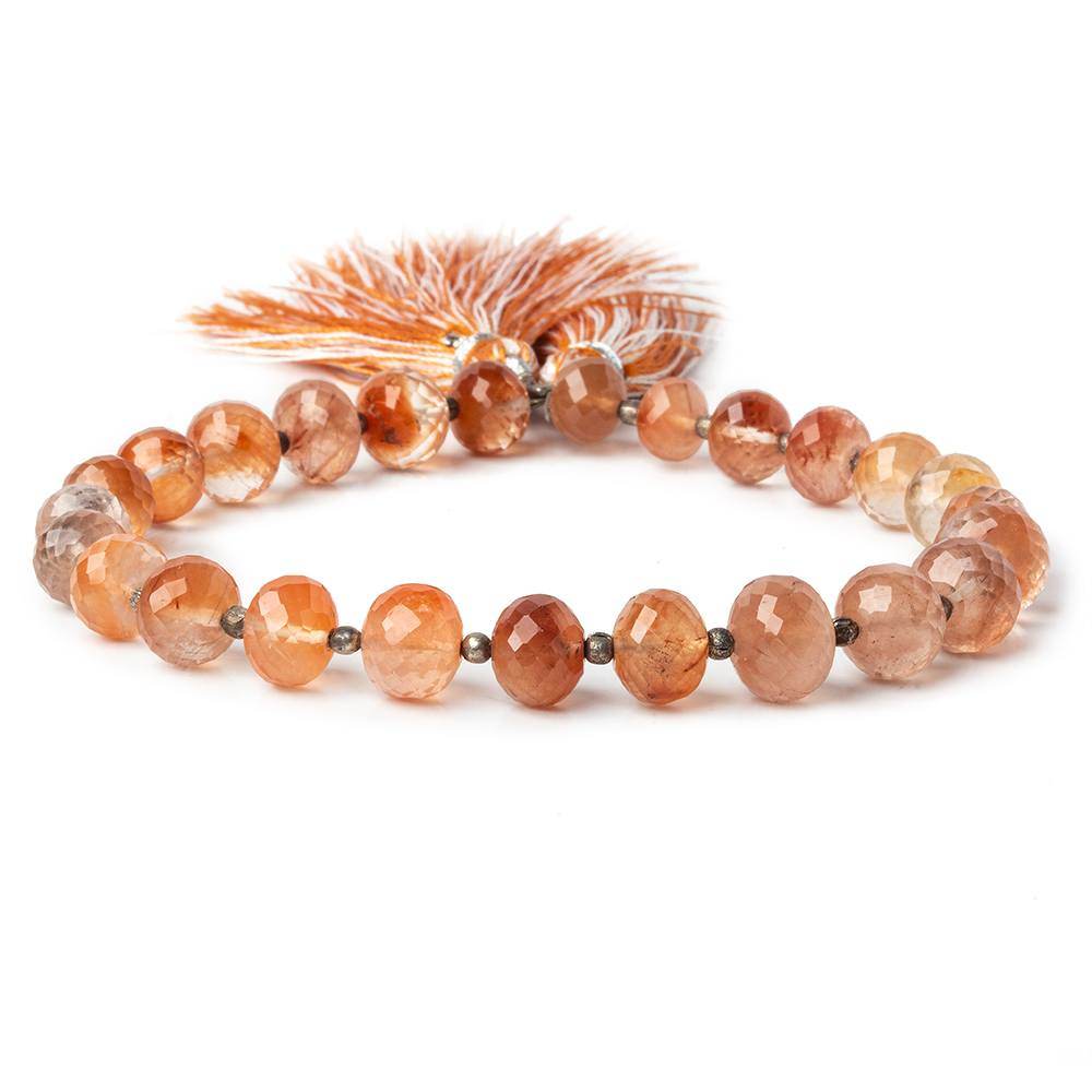 7-9mm Ferrous Caramel Rutilated Quartz faceted rondelles 8 inch 25 beads AA - Beadsofcambay.com