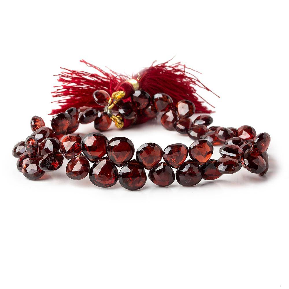 7-9mm Garnet Faceted Heart Beads 9 inch 57 pieces - Beadsofcambay.com
