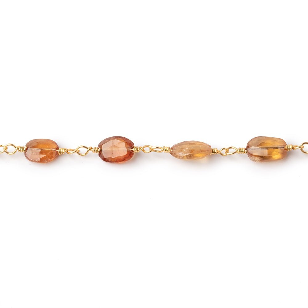 7-9mm Hessonite Garnet Faceted Ovals on Gold Plated Chain - Beadsofcambay.com