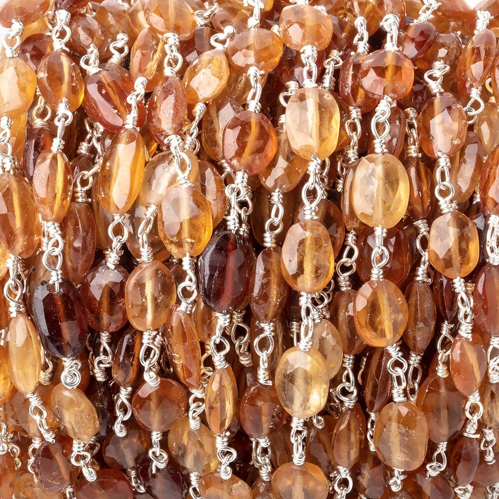 7-9mm Hessonite Garnet Faceted Ovals on Silver Plated Chain - Beadsofcambay.com