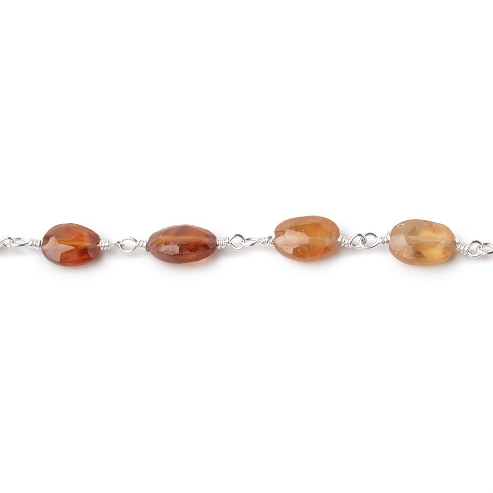7-9mm Hessonite Garnet Faceted Ovals on Silver Plated Chain - Beadsofcambay.com