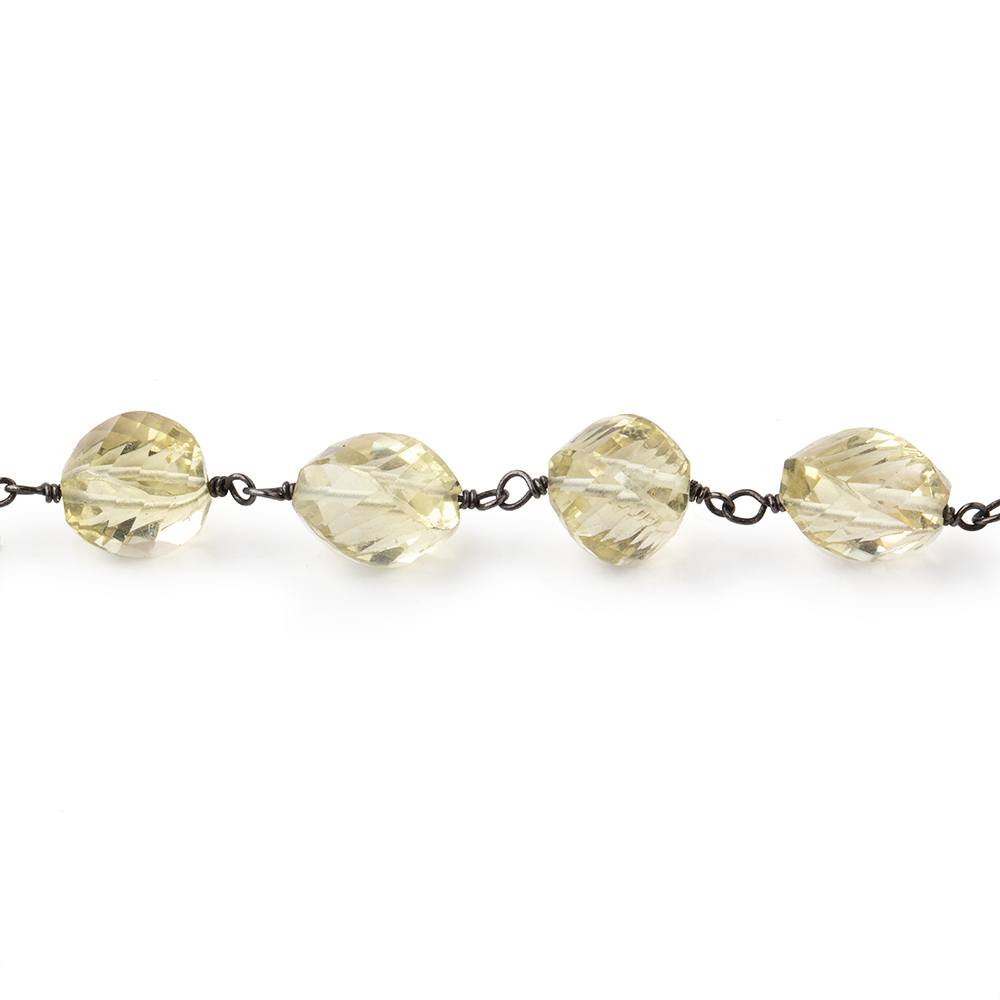 7-9mm Lemon Quartz Faceted Twist Beads on Black Gold over .925 Silver Chain - Beadsofcambay.com