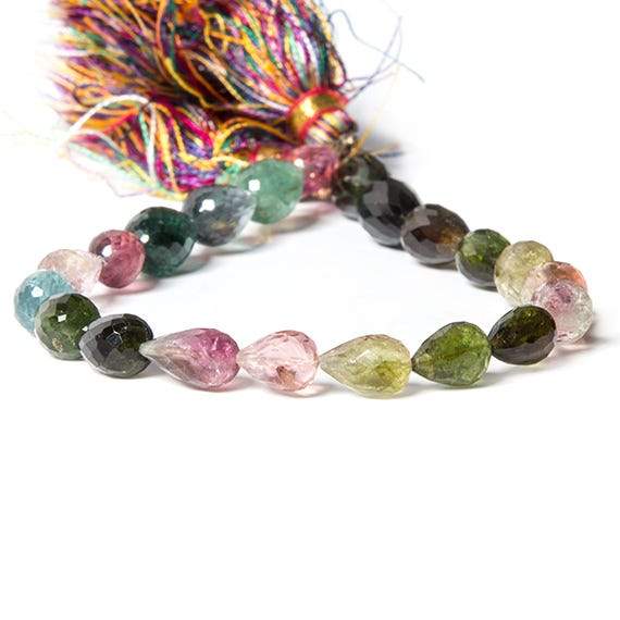 7-9mm Multi Color Tourmaline Straight Drill Tear Drop 22 pcs - Beadsofcambay.com