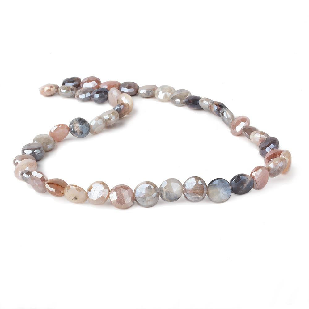 7-9mm Mystic Multi color Moonstone faceted coins 14 inch 36 beads - Beadsofcambay.com