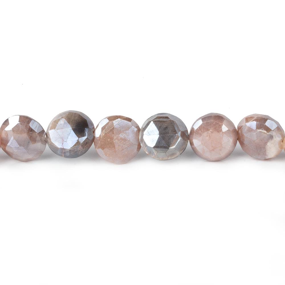 7-9mm Mystic Multi color Moonstone faceted coins 14 inch 36 beads - Beadsofcambay.com