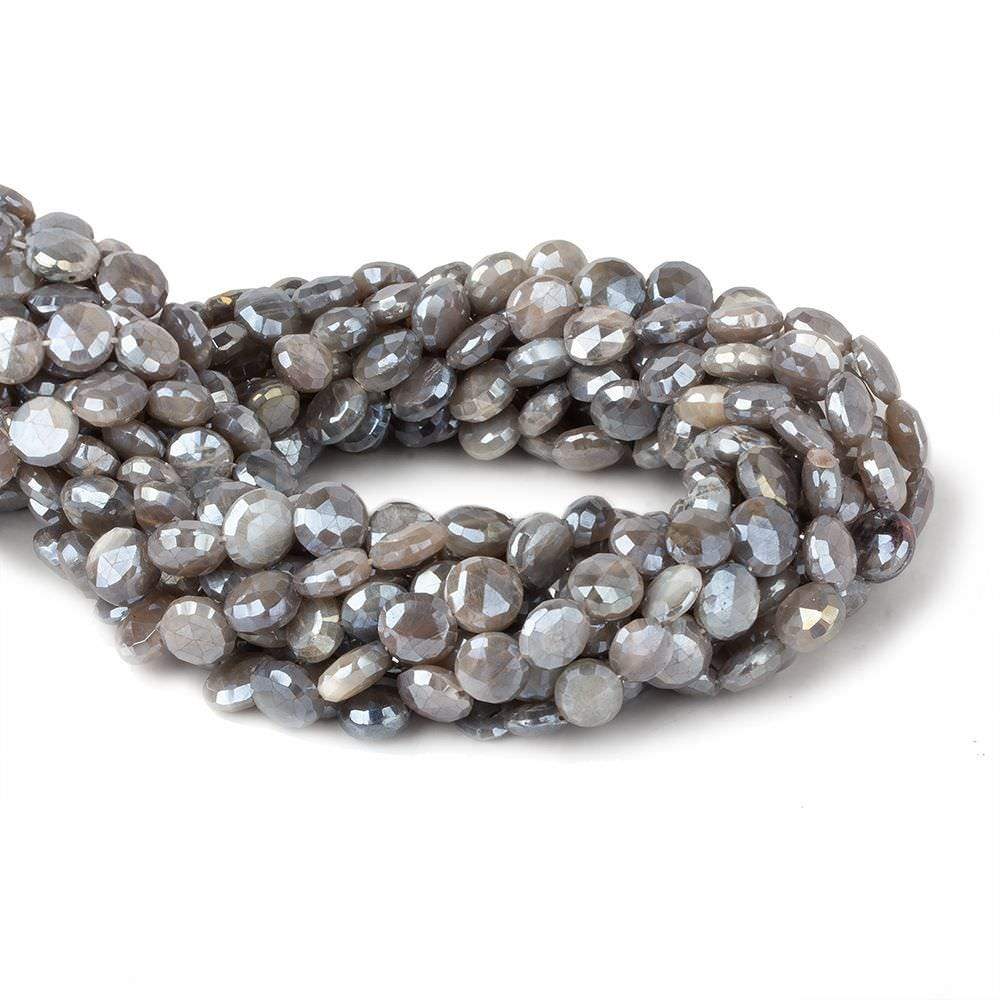 7-9mm Mystic Platinum Moonstone faceted coins 14 inch 42 beads - Beadsofcambay.com