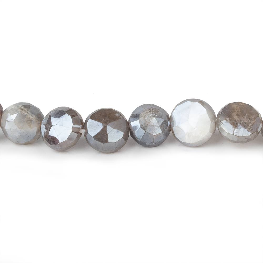 7-9mm Mystic Platinum Moonstone faceted coins 14 inch 42 beads - Beadsofcambay.com