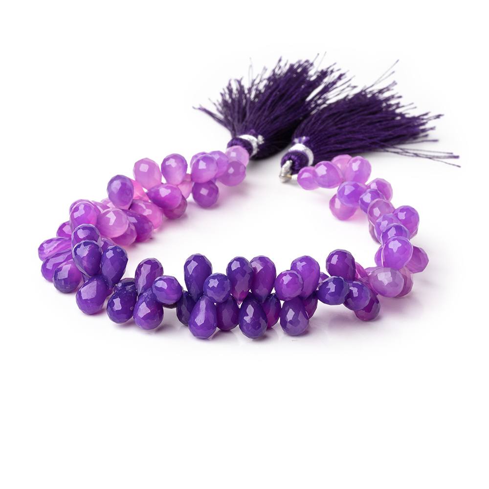 7-9mm Ombré Purple Chalcedony Faceted Tear Drop Beads 8 inch 82 pieces - Beadsofcambay.com