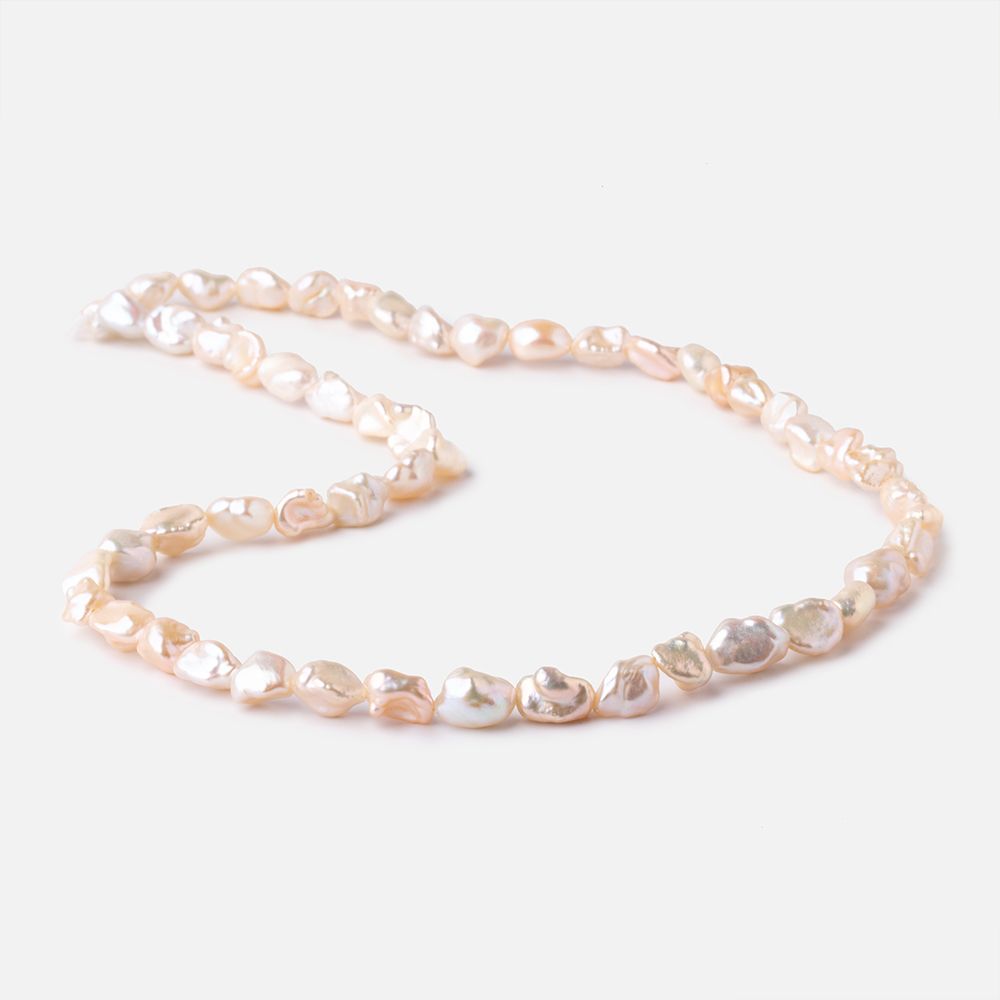 7-9mm Peach Straight Drilled Keshi Freshwater Pearls 16 inch 54 pieces - Beadsofcambay.com