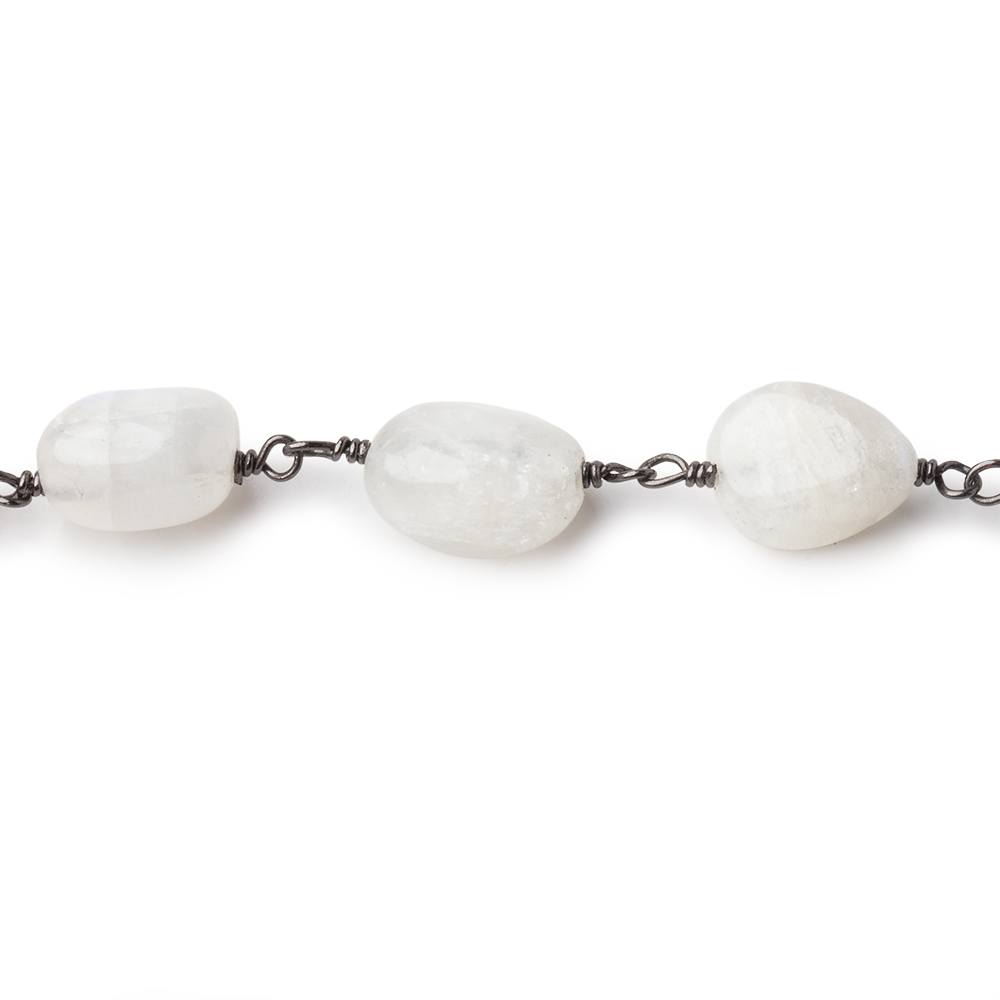 7-9mm Rainbow Moonstone Plain Nuggets on Black Gold over .925 Silver Chain - Beadsofcambay.com