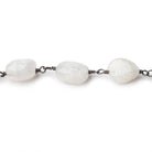 7-9mm Rainbow Moonstone Plain Nuggets on Black Gold over .925 Silver Chain - Beadsofcambay.com