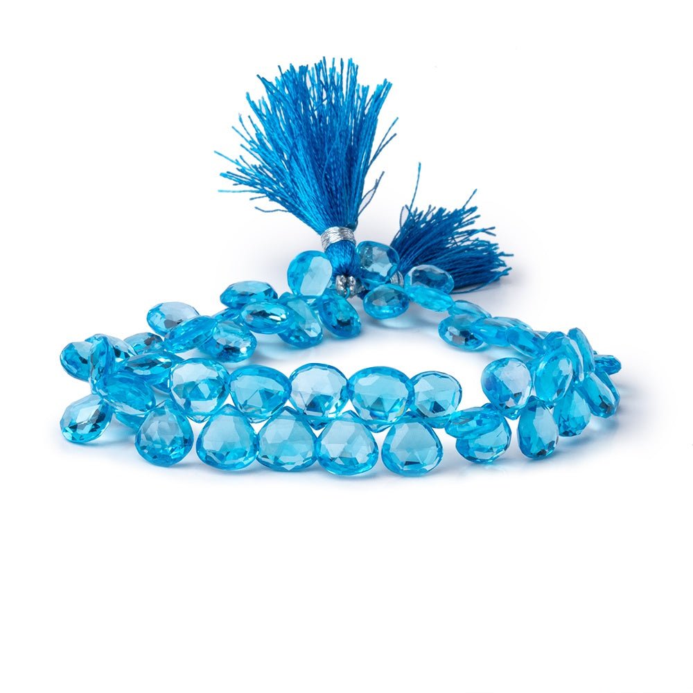 7-9mm Swiss Blue Topaz Faceted Heart Beads 8.5 inch 54 pieces AAA - Beadsofcambay.com