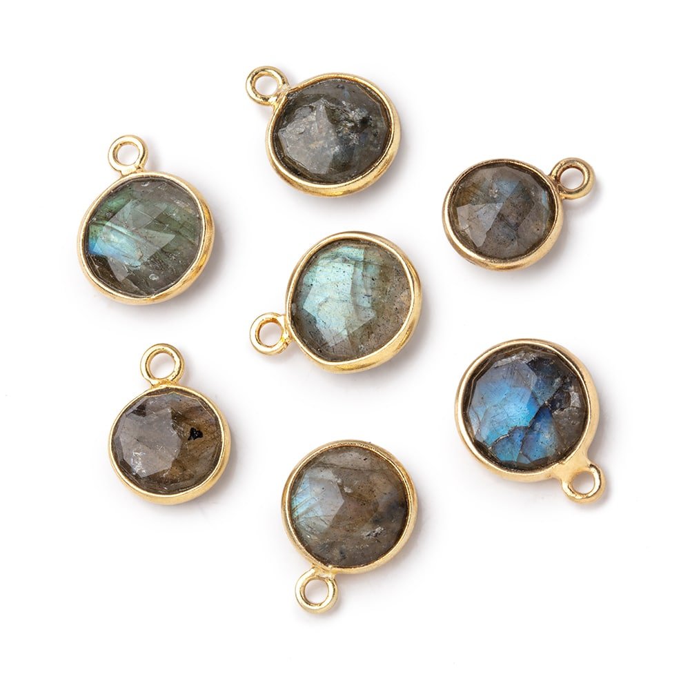 7-9mm Vermeil Bezel Labradorite faceted coin Pendant 1 focal bead - Beadsofcambay.com