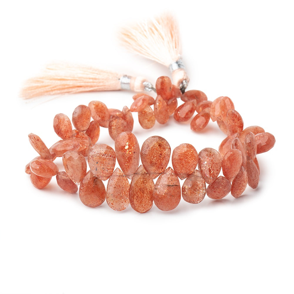 7x5-13x7mm Sunstone Faceted Pear Beads 8 inch 53 pieces - BeadsofCambay.com
