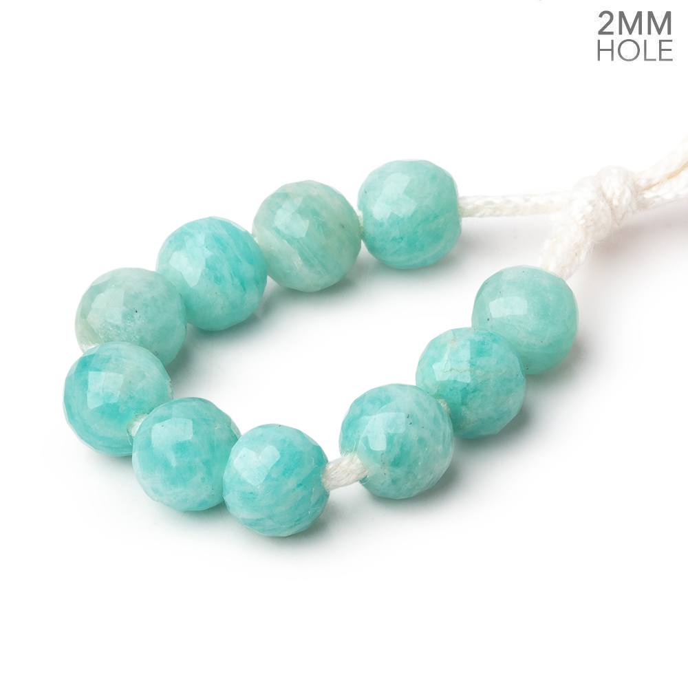 7.3mm Amazonite 2mm Large Hole Faceted Round Beads Set of 10 - Beadsofcambay.com