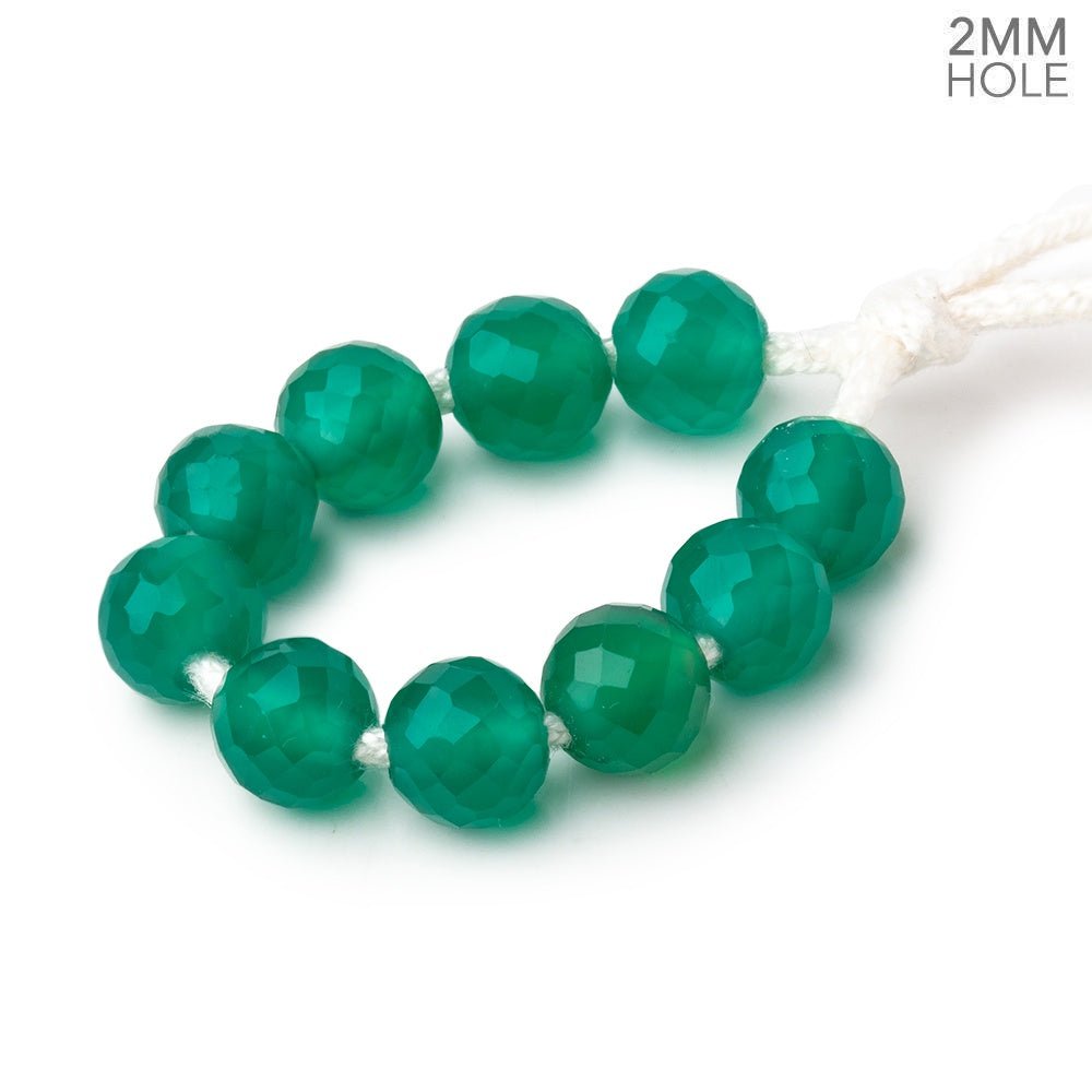 7.3mm Green Onyx 2mm Large Hole Faceted Round Beads Set of 10 - Beadsofcambay.com