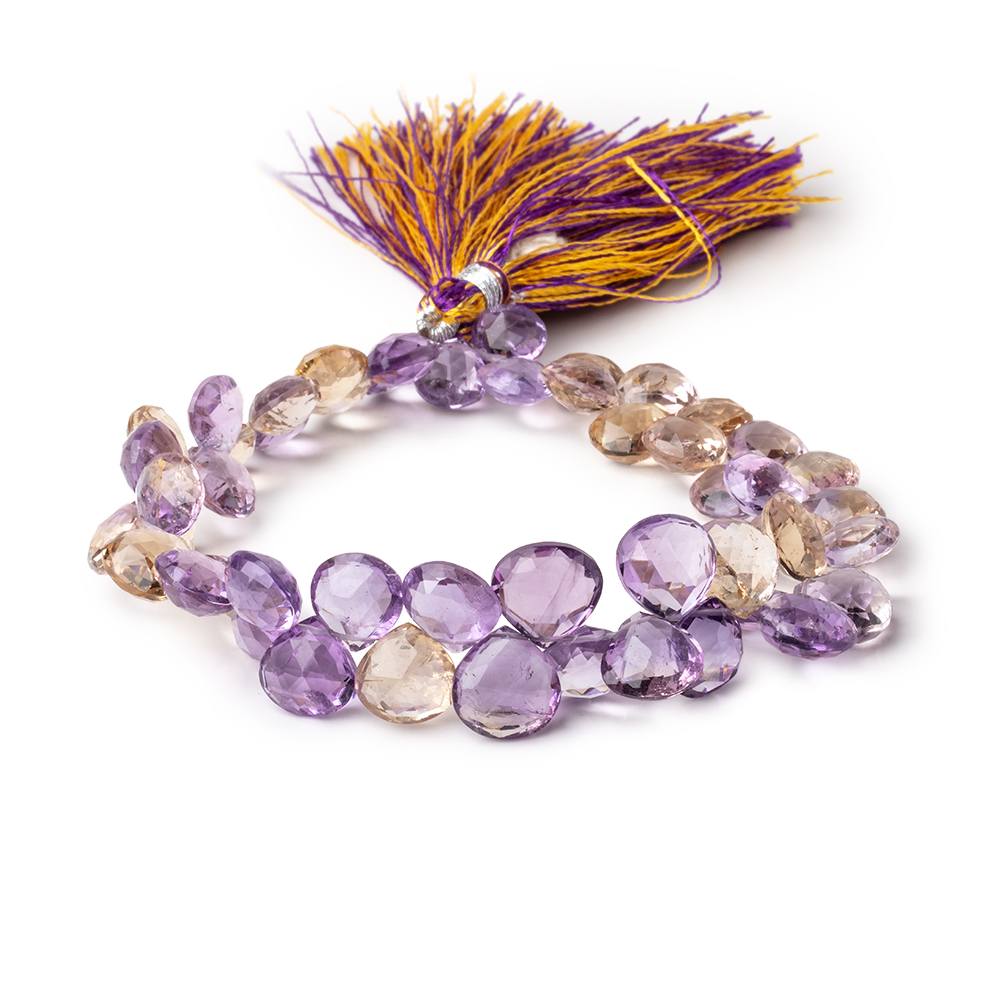 7.5-10mm Ametrine Faceted Heart Beads 8 inch 50 pieces - Beadsofcambay.com