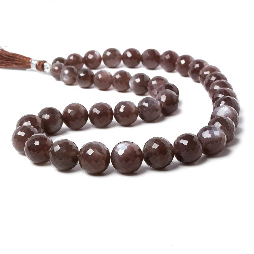 7.5-12.5mm Chocolate Moonstone faceted round beads 16 inch 39 pieces - Beadsofcambay.com
