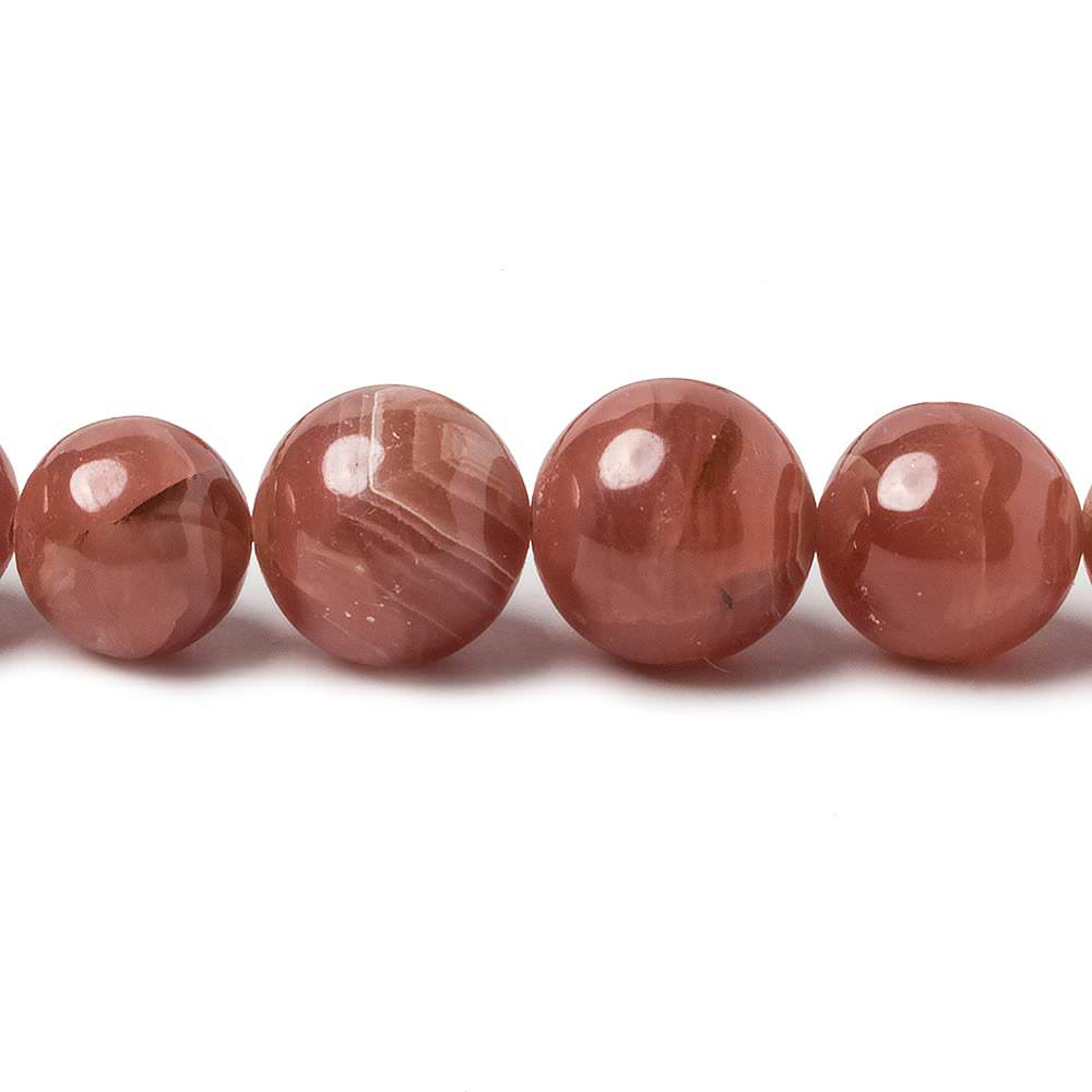 7.5-12mm Rhodochrosite Plain Round Beads 16 inch 45 pieces AAA - Beadsofcambay.com