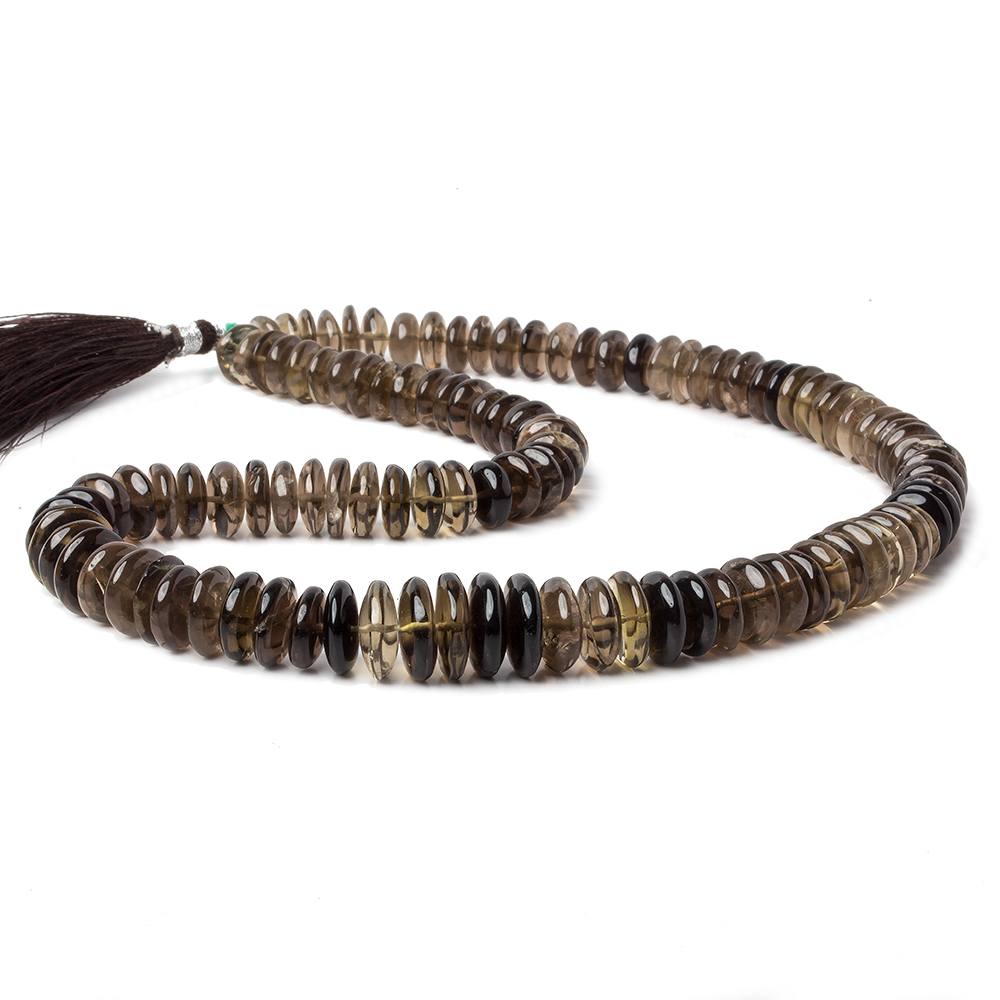 7.5-12mm Shaded Smoky Quartz plain rondelle beads 16 inch 112 pieces AA - Beadsofcambay.com