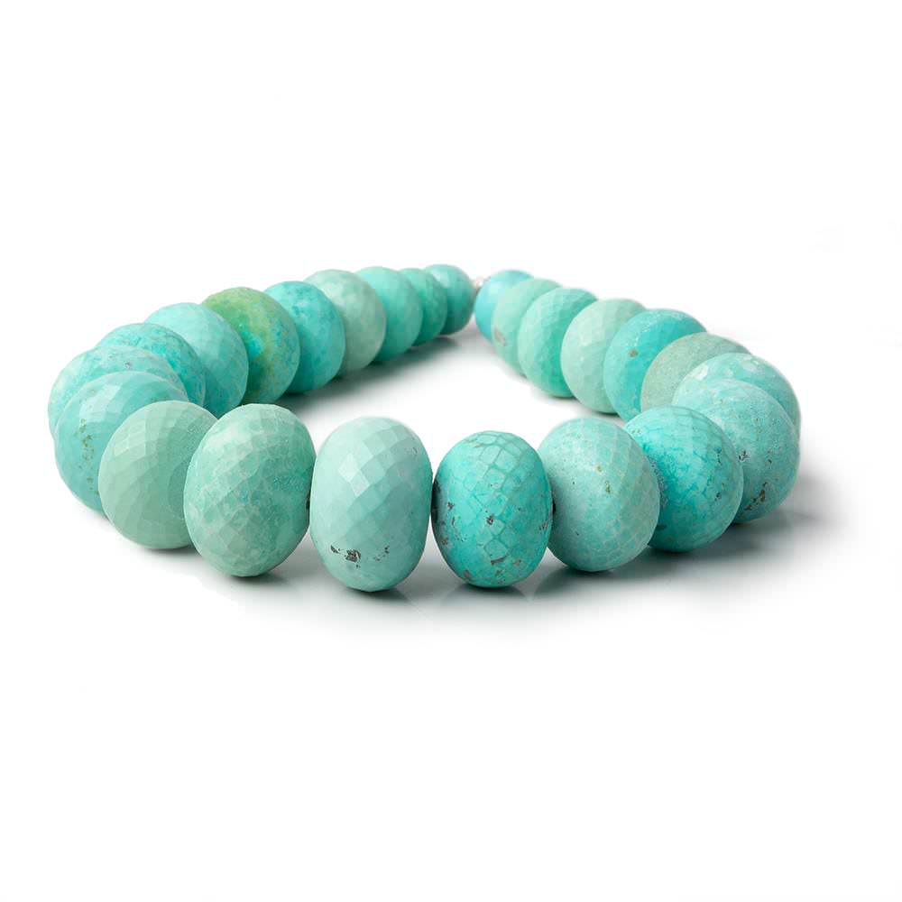 7.5-15.5mm Matte Turquoise faceted rondelles 8 inch 24 beads - Beadsofcambay.com
