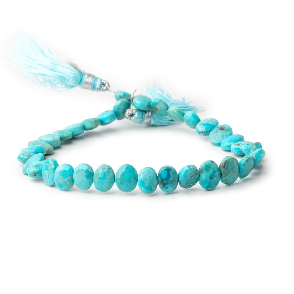 7.5-8.5mm Sleeping Beauty Turquoise Faceted Side Drill Ovals 8 inch 34 Beads - Beadsofcambay.com