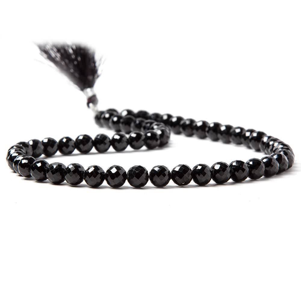 7mm Black Spinel faceted round beads 16 inch 60 pieces A - Beadsofcambay.com