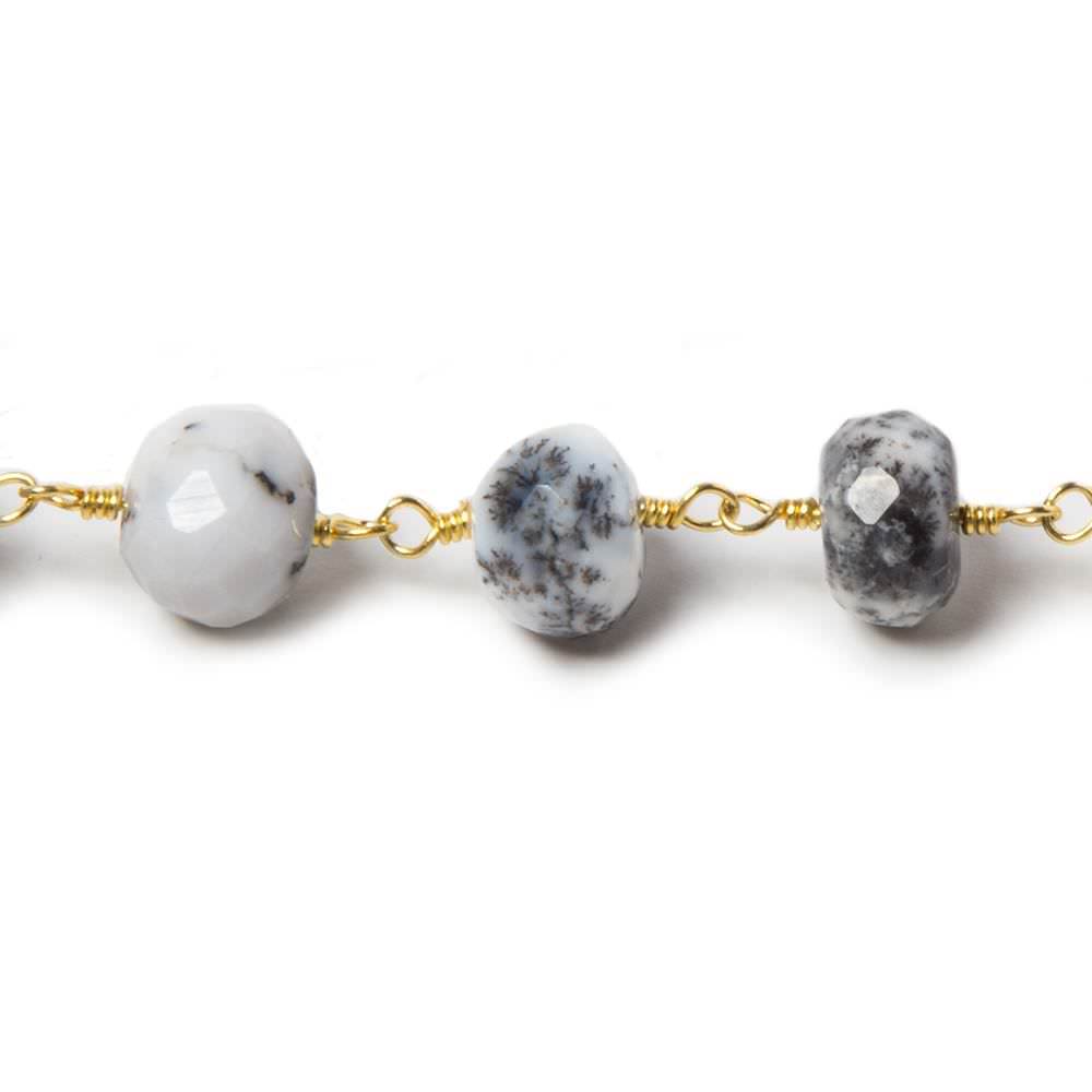 7.5-8mm Dendritic Opal faceted rondelle Gold plated Chain by the foot 25 pcs - Beadsofcambay.com