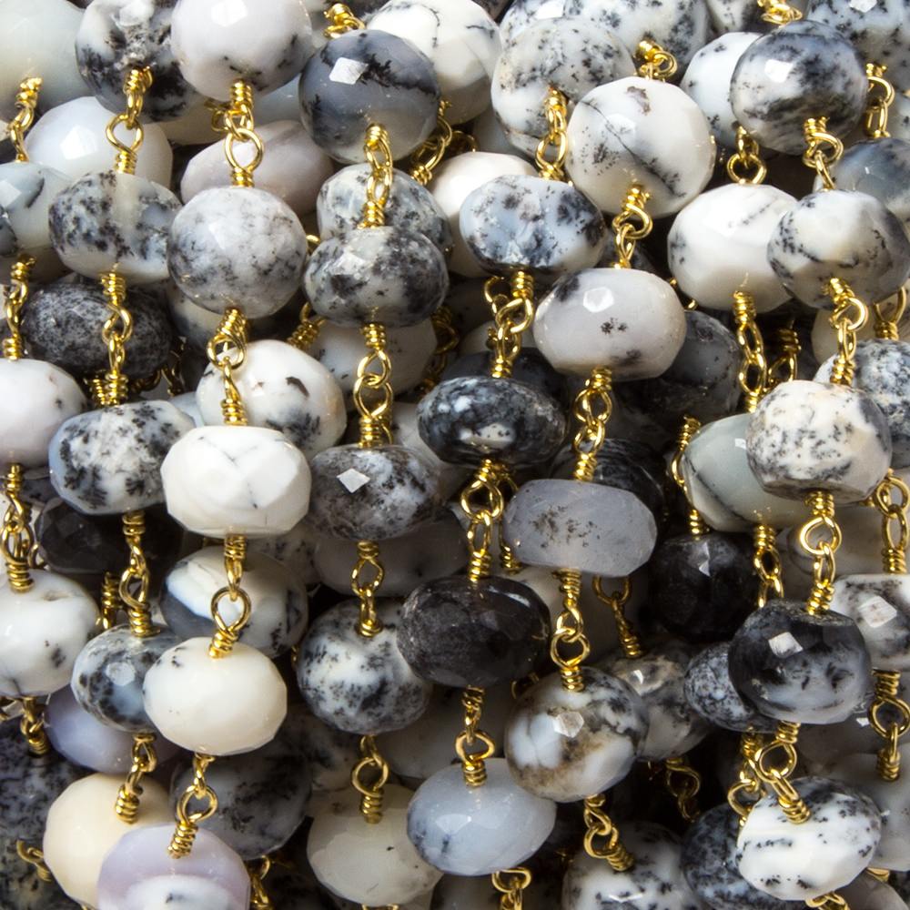 7.5-8mm Dendritic Opal faceted rondelle Gold plated Chain by the foot 25 pcs - Beadsofcambay.com