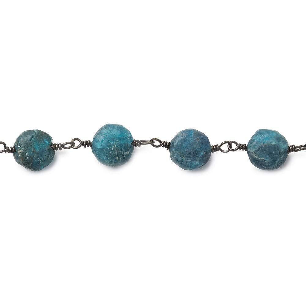 7.5-8mm Matte Apatite plain coin Black Gold plated Chain by the foot 22 beads - Beadsofcambay.com