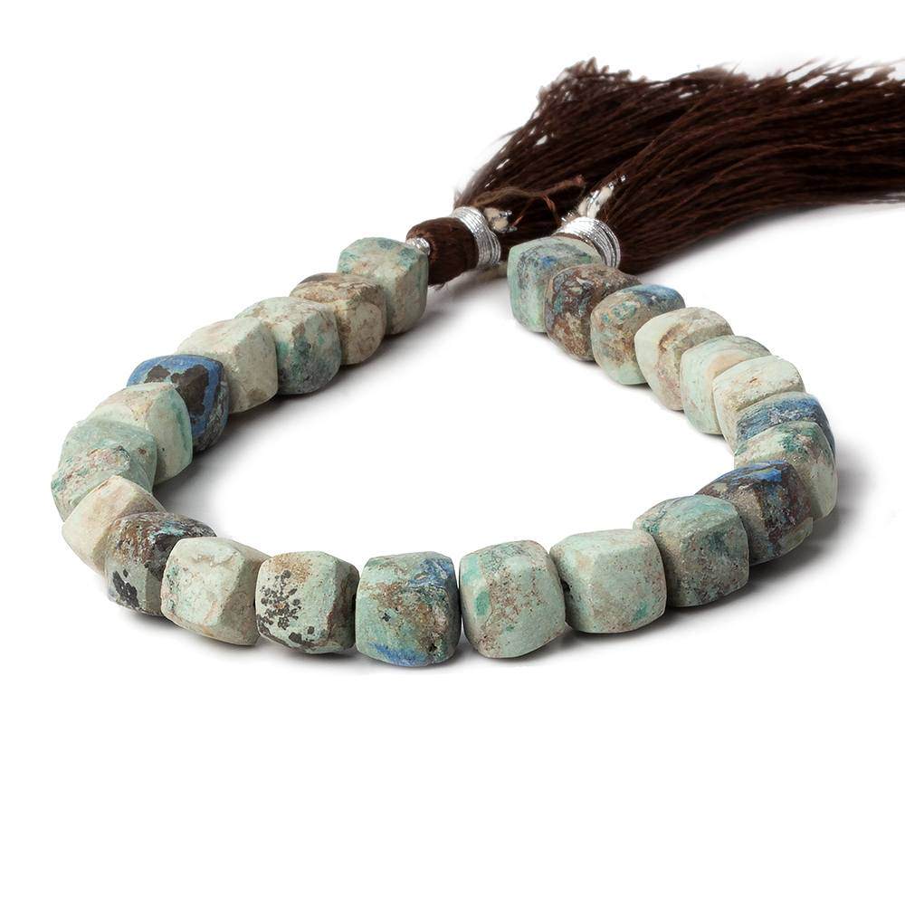 7.5-8mm Matte Chrysocolla plain cube beads 7.5 inch 23 pieces - Beadsofcambay.com
