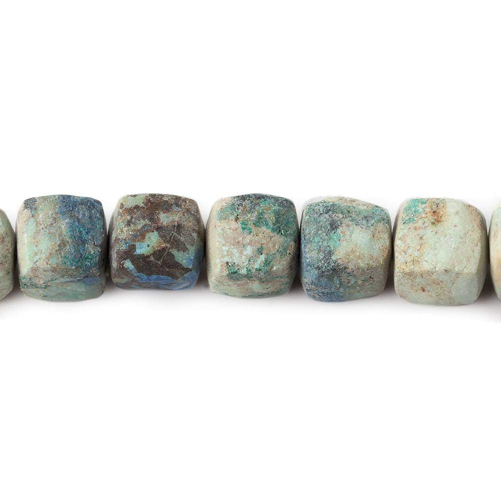 7.5-8mm Matte Chrysocolla plain cube beads 7.5 inch 23 pieces - Beadsofcambay.com