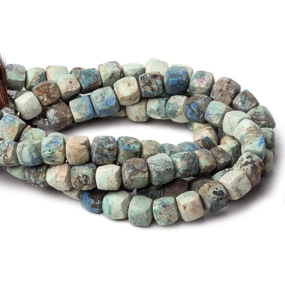 7.5-8mm Matte Chrysocolla plain cube beads 7.5 inch 23 pieces - Beadsofcambay.com