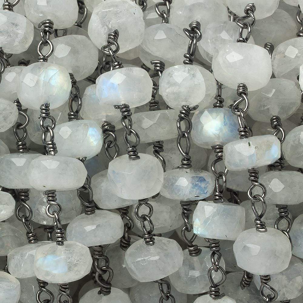 7.5-8mm Rainbow Moonstone faceted rondelle Black Gold Chain by the foot 28 pieces - Beadsofcambay.com