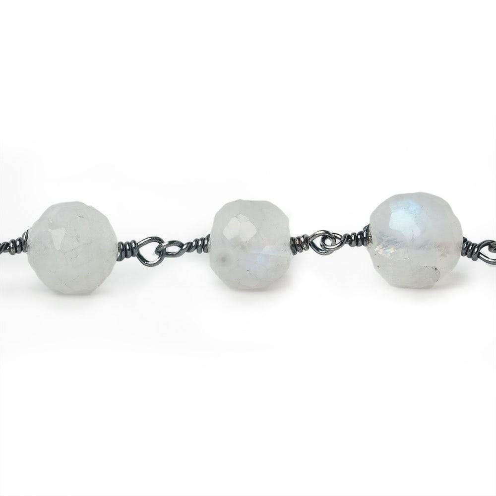 7.5-8mm Rainbow Moonstone faceted round Black Gold Chain by the foot 22 pieces - Beadsofcambay.com