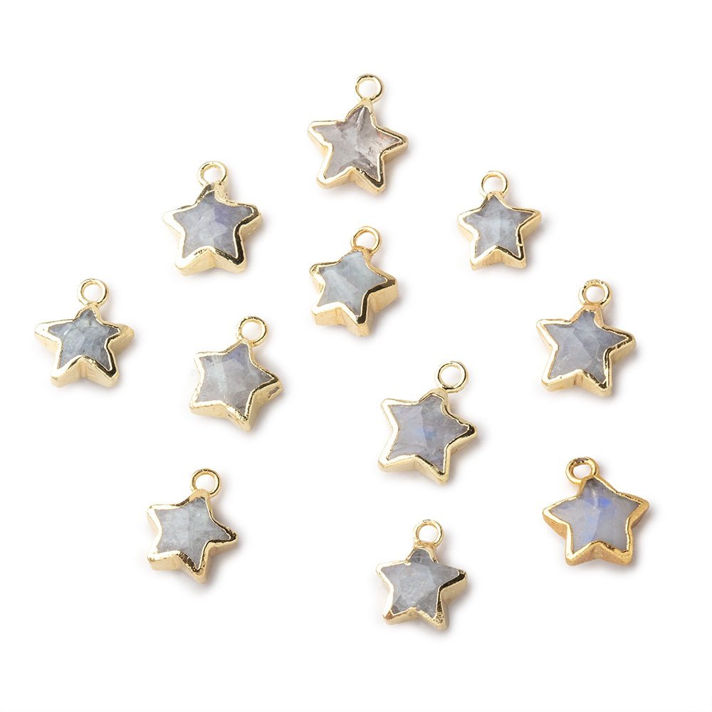 7.5-9mm Gold Leafed Rainbow Moonstone Faceted Star Focal Pendant 1 piece - Beadsofcambay.com