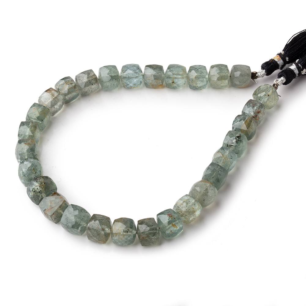 7.5-9mm Moss Aquamarine Faceted Cube Beads 8.75 inch 29 pieces - Beadsofcambay.com