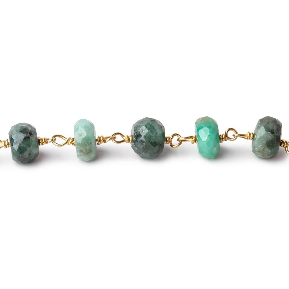 8-8.5mm Brazilian Emerald faceted rondelles on Vermeil Chain - Beadsofcambay.com