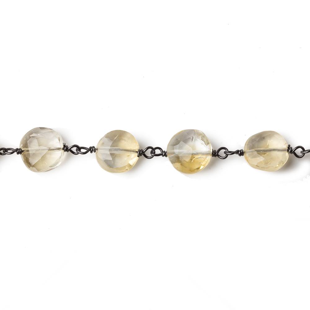 7.5mm Citrine faceted coin Black Gold over .925 Silver Chain by the foot 24 beads - Beadsofcambay.com