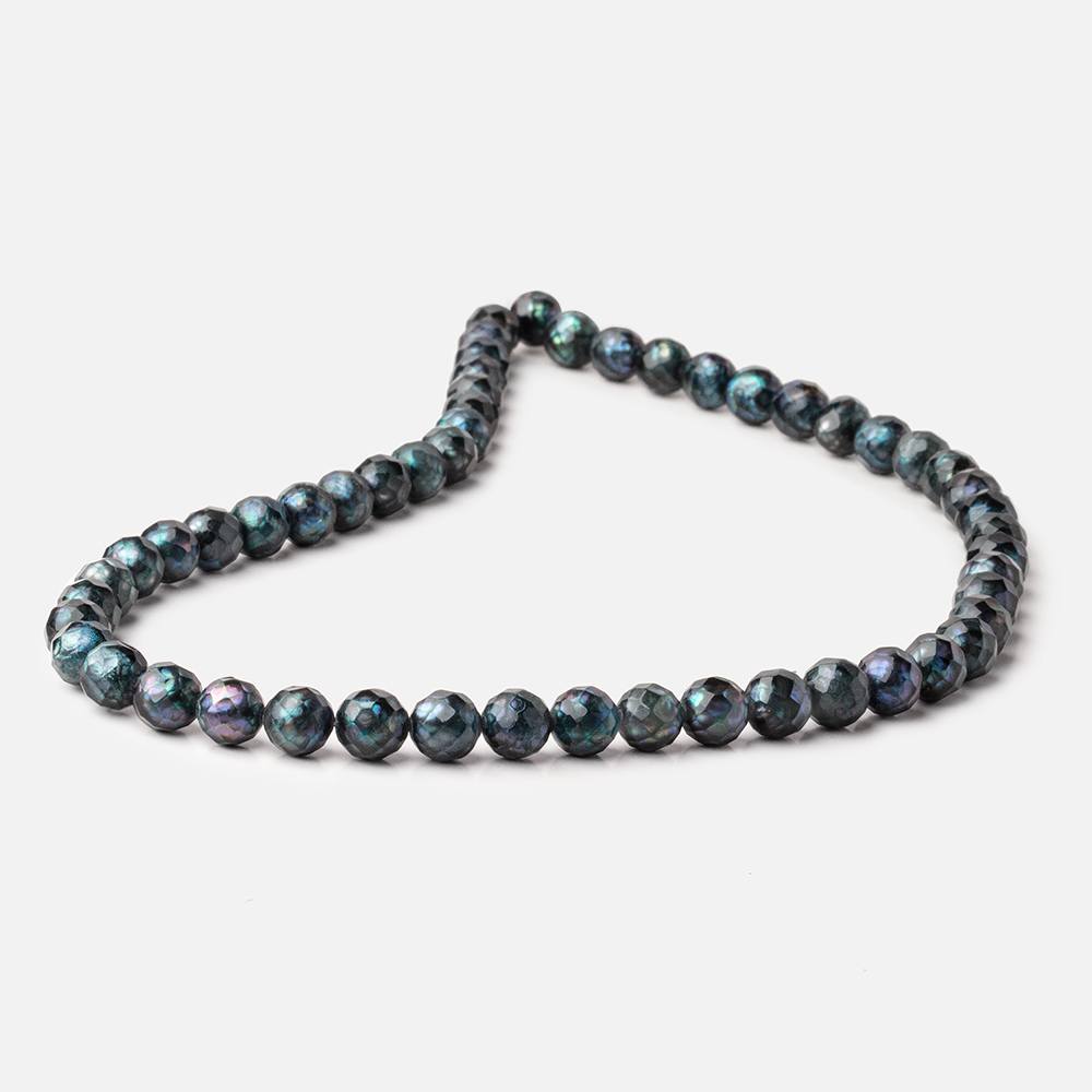 7.5mm Dark Teal Faceted Round Freshwater Pearls 16 inch 51 pieces - Beadsofcambay.com