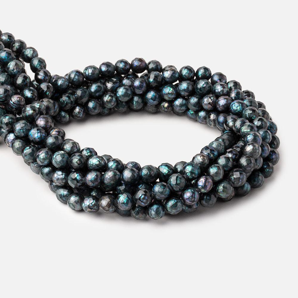 7.5mm Dark Teal Faceted Round Freshwater Pearls 16 inch 51 pieces - Beadsofcambay.com