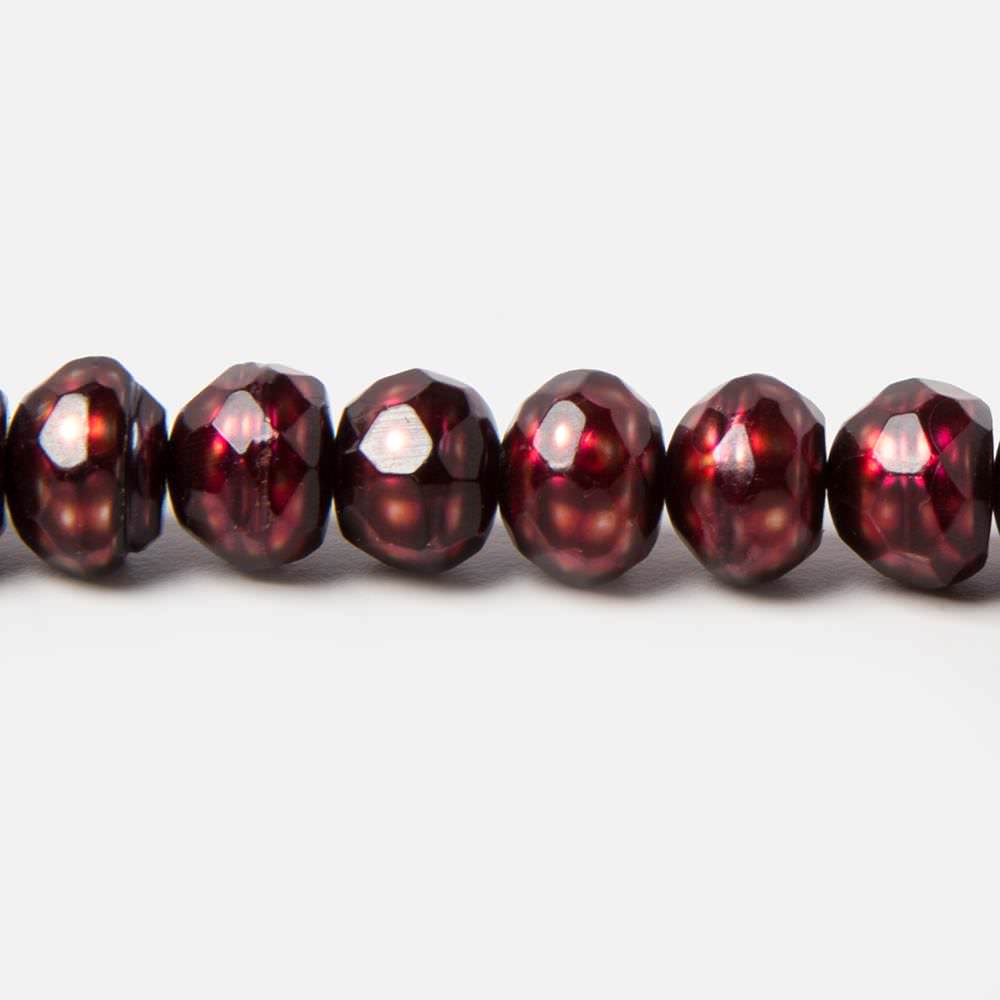 7.5mm Deep Ruby Red faceted button center drill freshwater Pearls 71 pieces - Beadsofcambay.com
