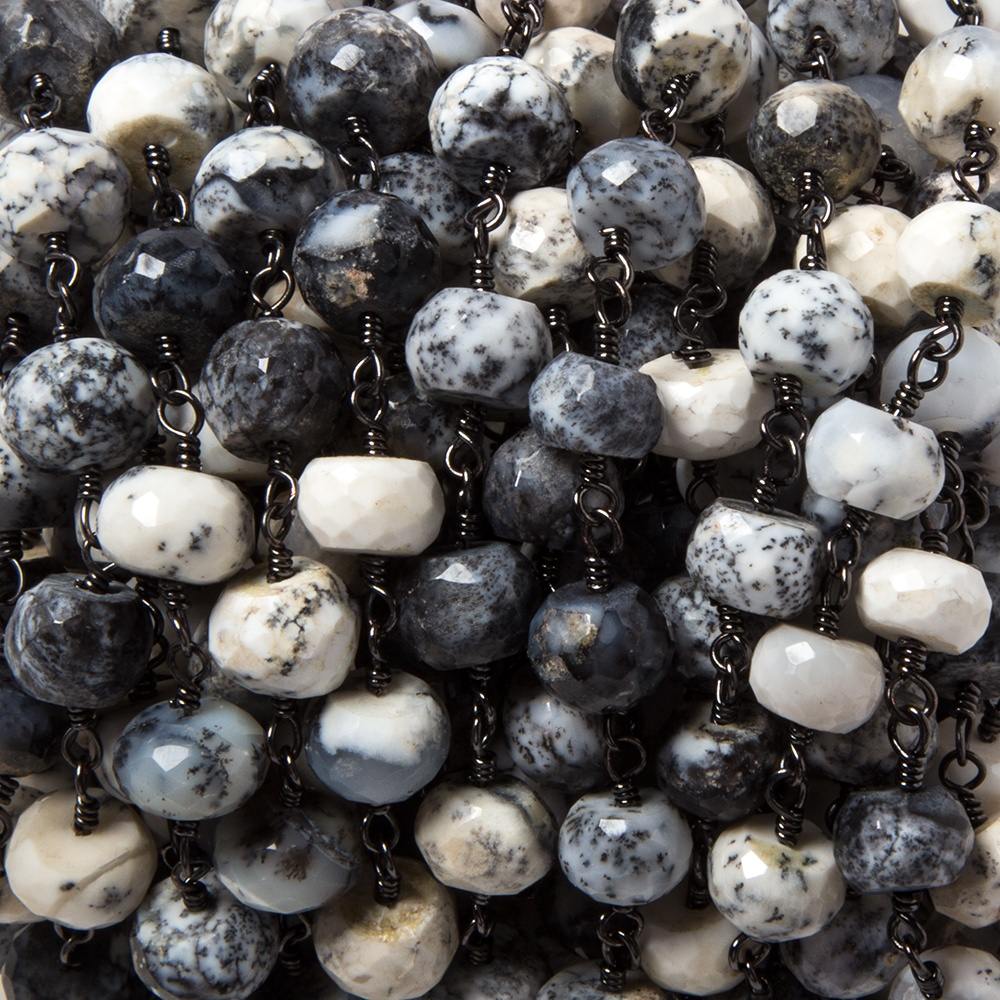 7.5mm Dendritic Opal facet rondelle Black Gold plated Chain by the foot 27pcs - Beadsofcambay.com